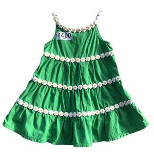 (31) Gymboree Green w/Yellow Daisies Trim Spaghetti Strap Dress (6-12M)